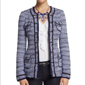 White House black market long blue tweed jacket